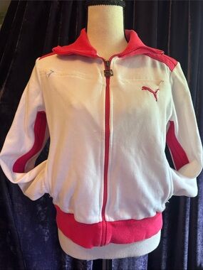 Puma White and Pink Full-Zip Track Jacket